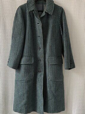 Vtg Harris Tweed blue green teal Scottish wool women's coat M/L [FLAWED: READ]